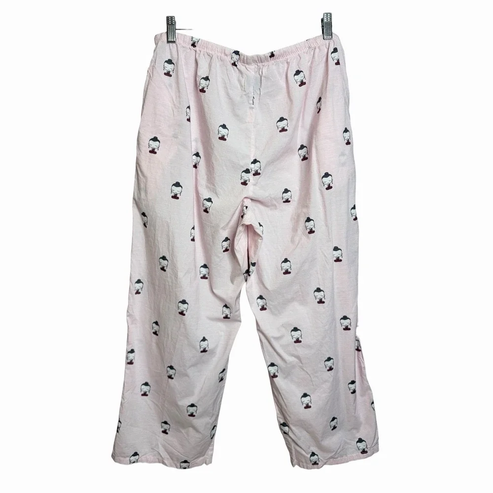 The Cats Pajamas Set L Pink Buddha Print 100% Cotton Button Top Pants